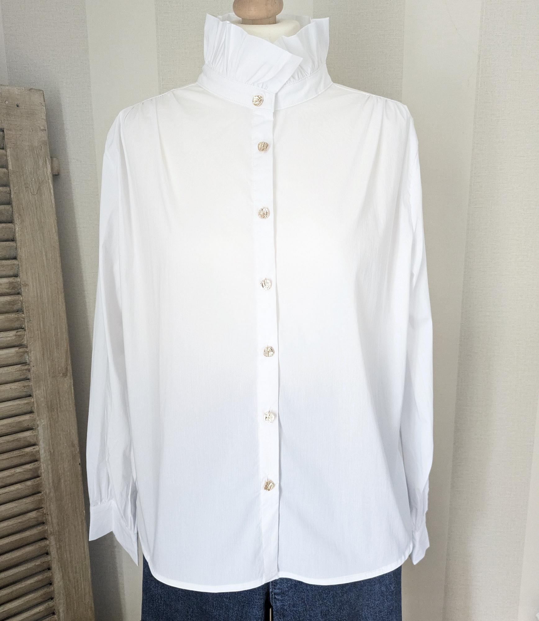 Chemisier Blanc Col Victorien - Manches Ballon Romantique Chic