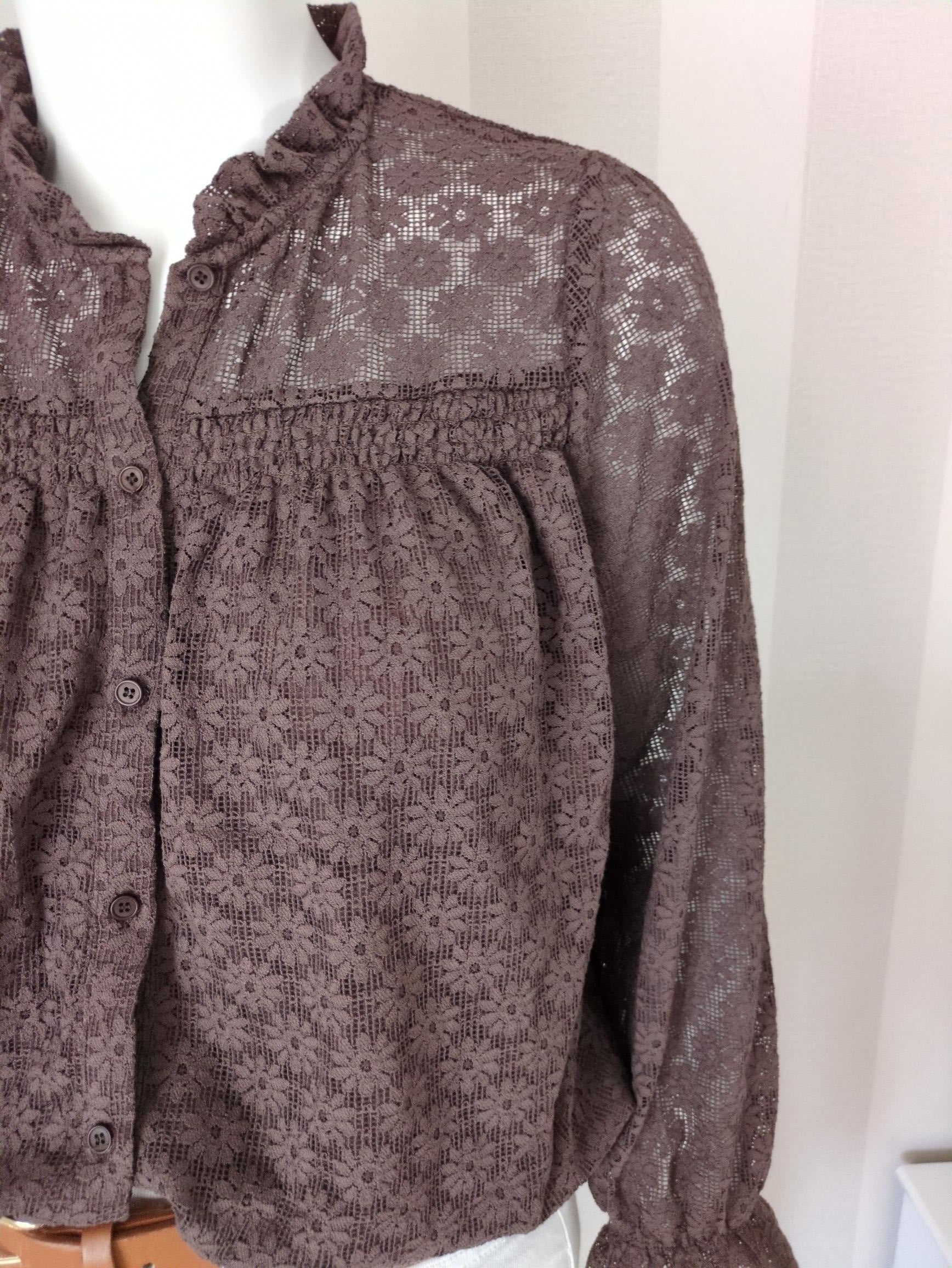 Chemise Broderie Anglaise Marron Season Coton - Volants Romantiques