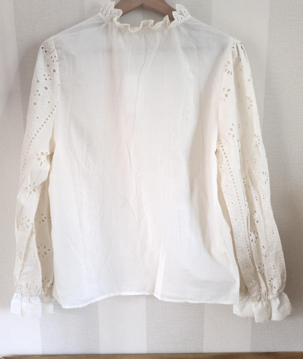Chemisier Broderie Anglaise Blanc Coton - Col Volants Romantique