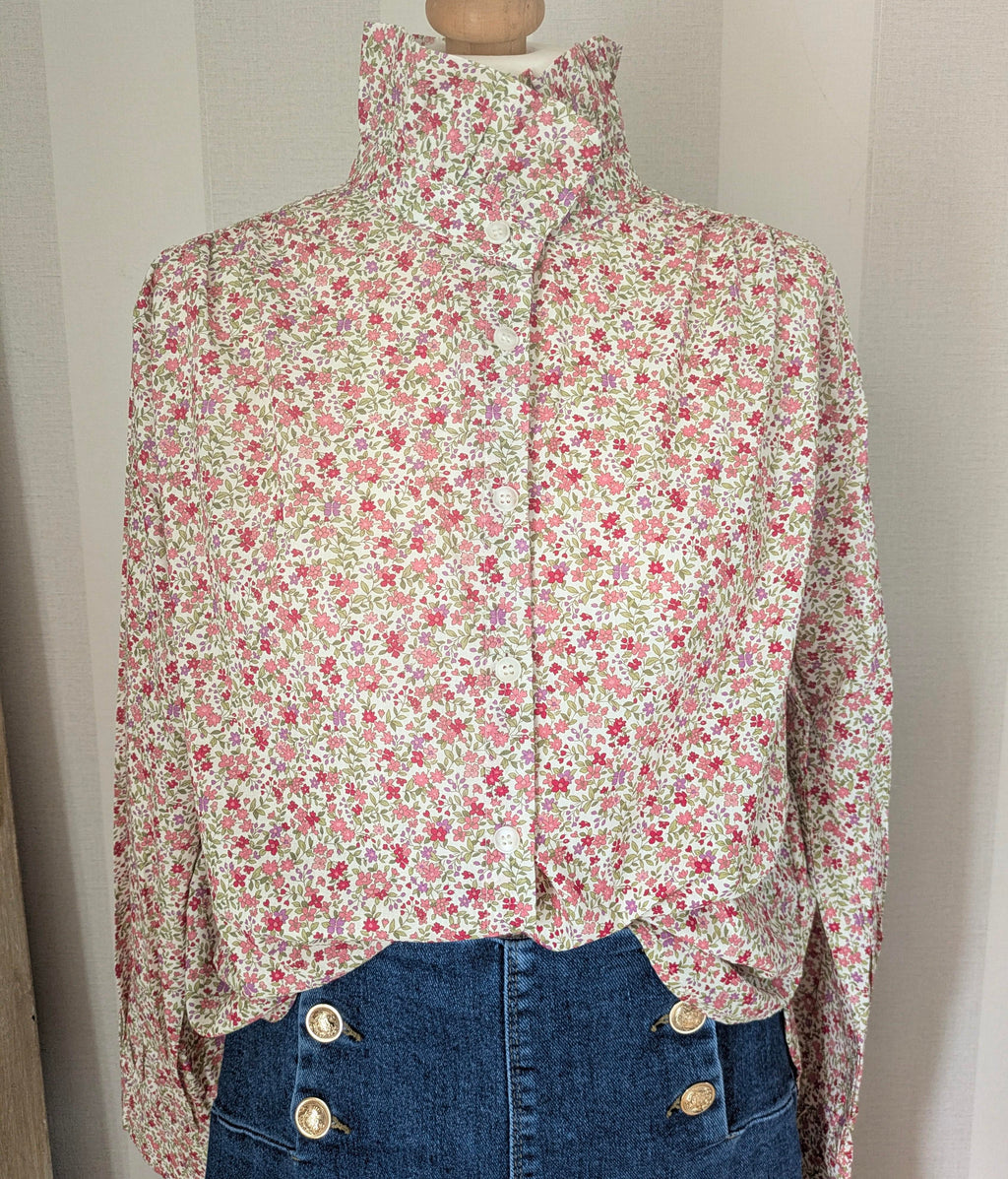 Chemisier Liberty Rose Coton - Col Victorien Volants Romantique
