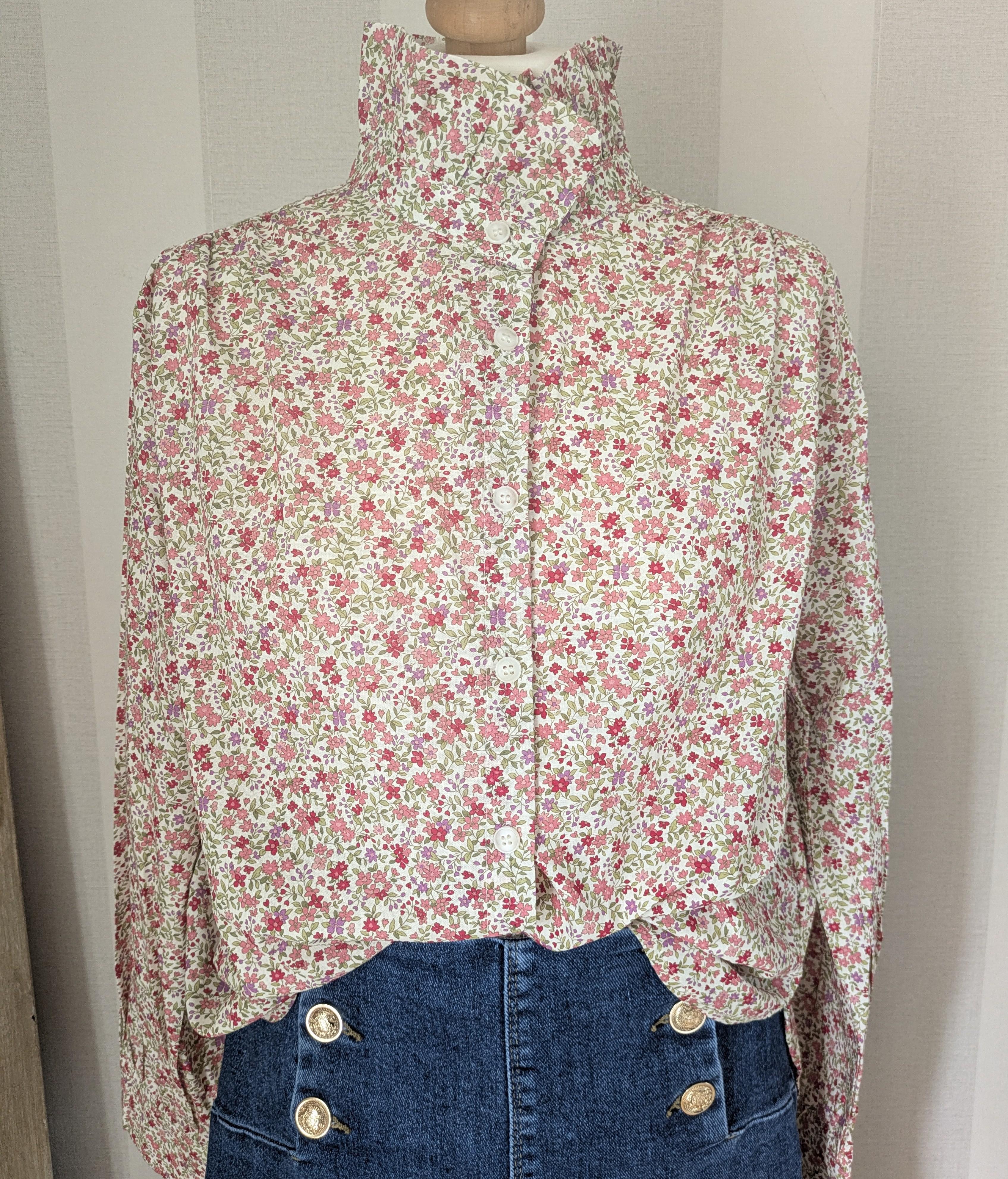 Chemisier Liberty Rose Coton - Col Victorien Volants Romantique