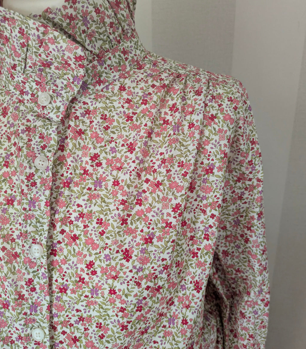 Chemisier Liberty Rose Coton - Col Victorien Volants Romantique
