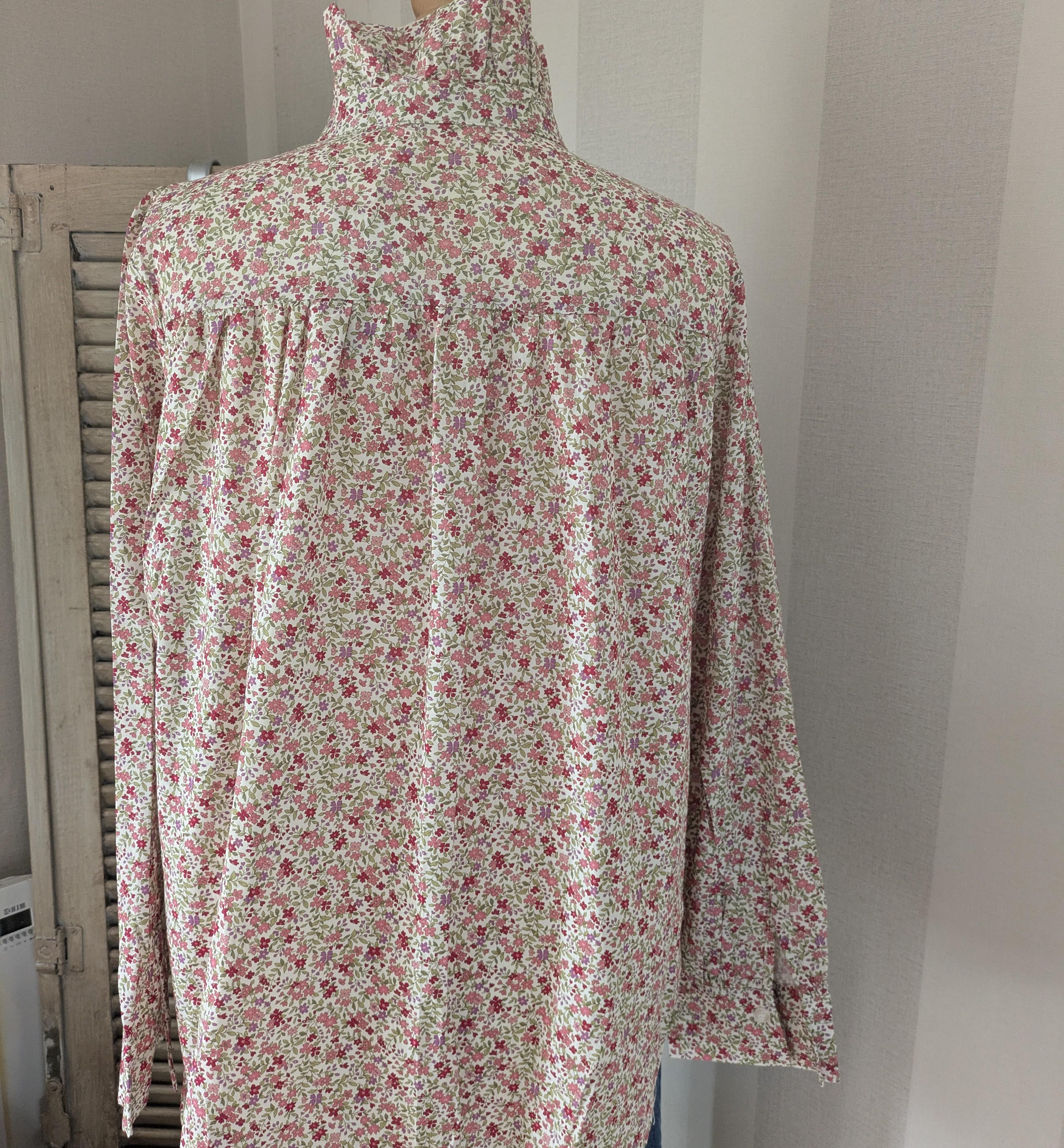 Chemisier Liberty Rose Coton - Col Victorien Volants Romantique