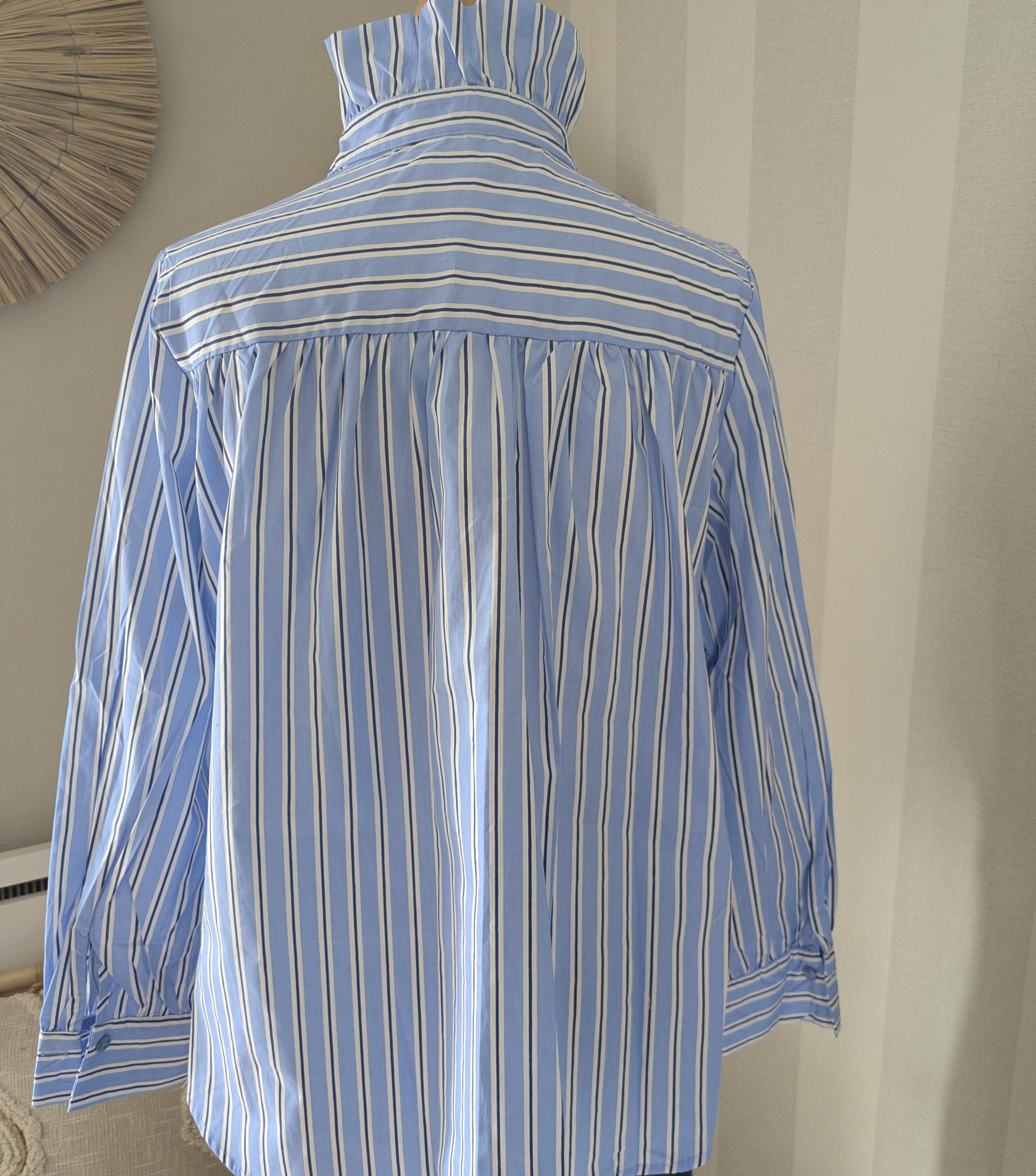 Chemise Rayures Bleues Coton - Col Victorien Volants Romantique Chic