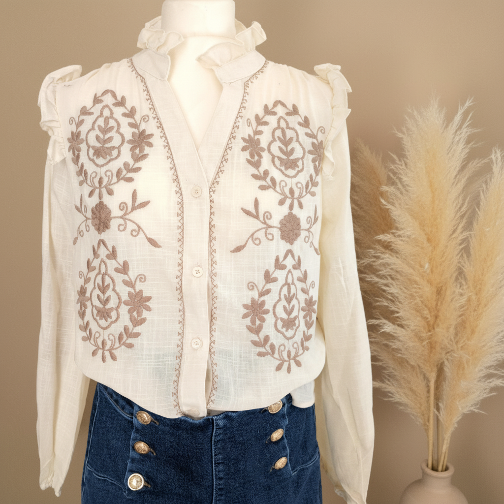 Chemise Coton Season avec Broderie Marron - Chic & Pur