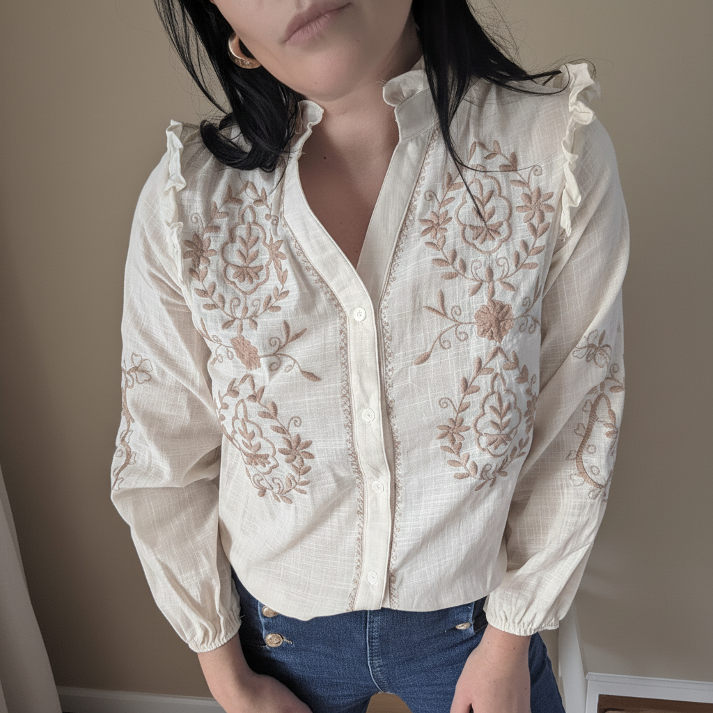 Chemise Coton Season avec Broderie Marron - Chic & Pur