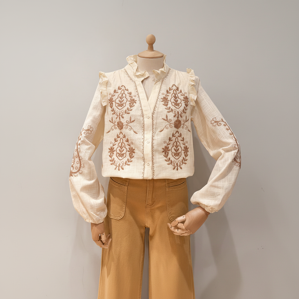 Chemise Coton Season avec Broderie Marron - Chic & Pur