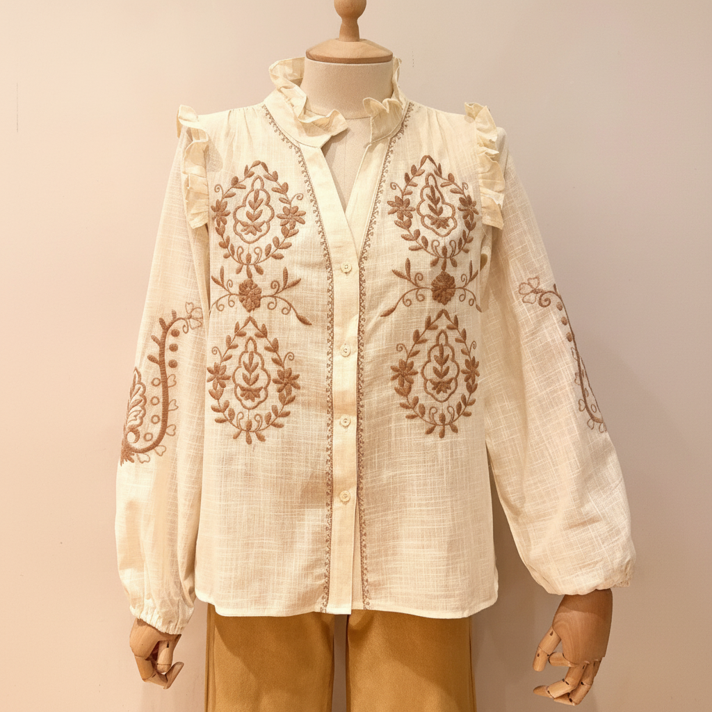 Chemise Coton Season avec Broderie Marron - Chic & Pur