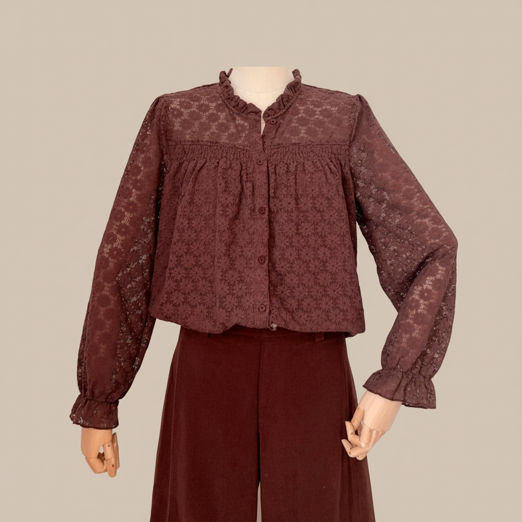 Chemise Broderie Anglaise Marron Season Coton - Volants Romantiques