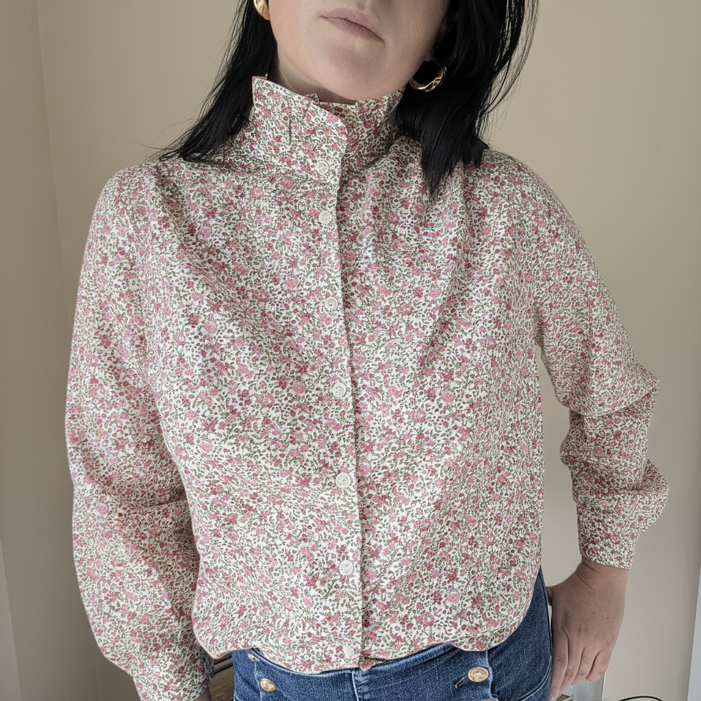 Chemisier Liberty Rose Coton - Col Victorien Volants Romantique