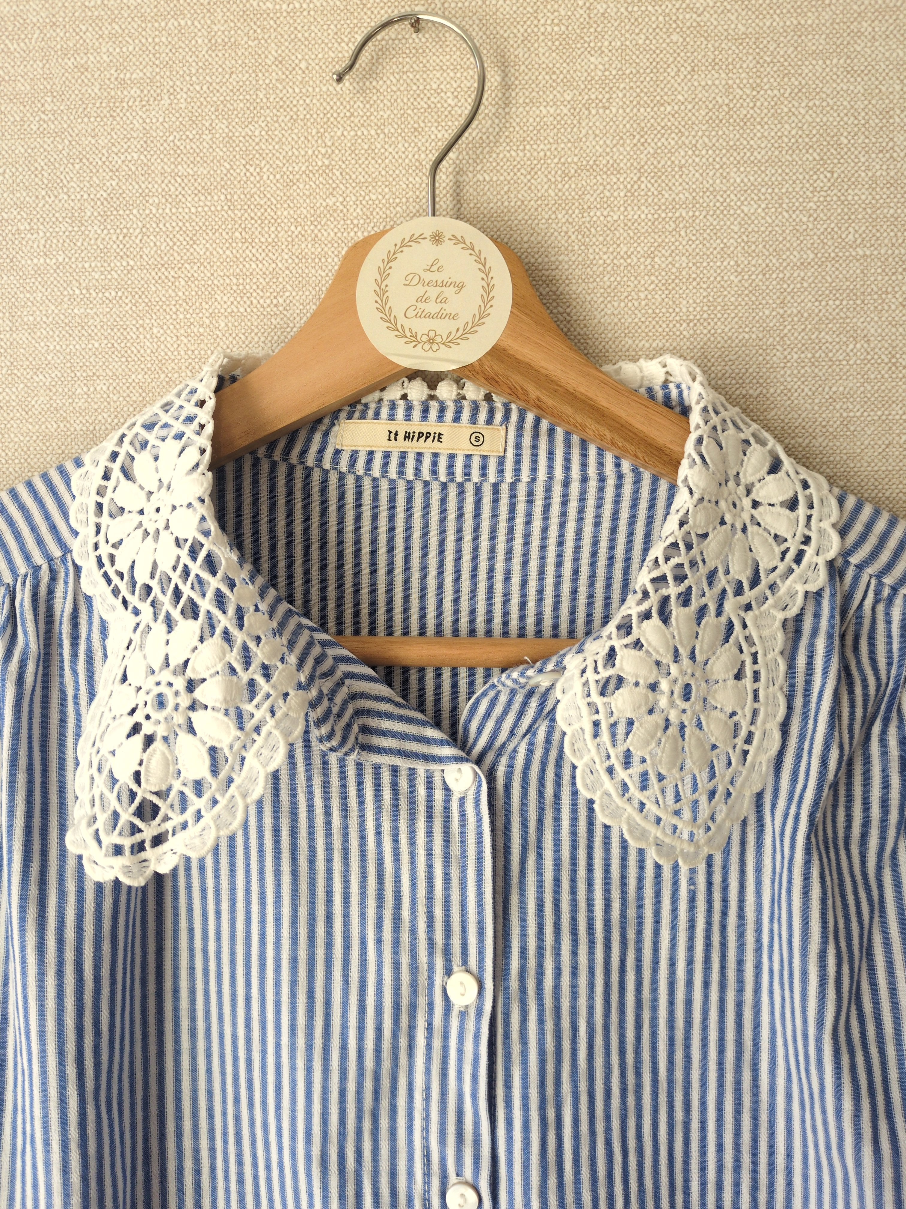 Chemise à rayures et col dentelle – Taille S