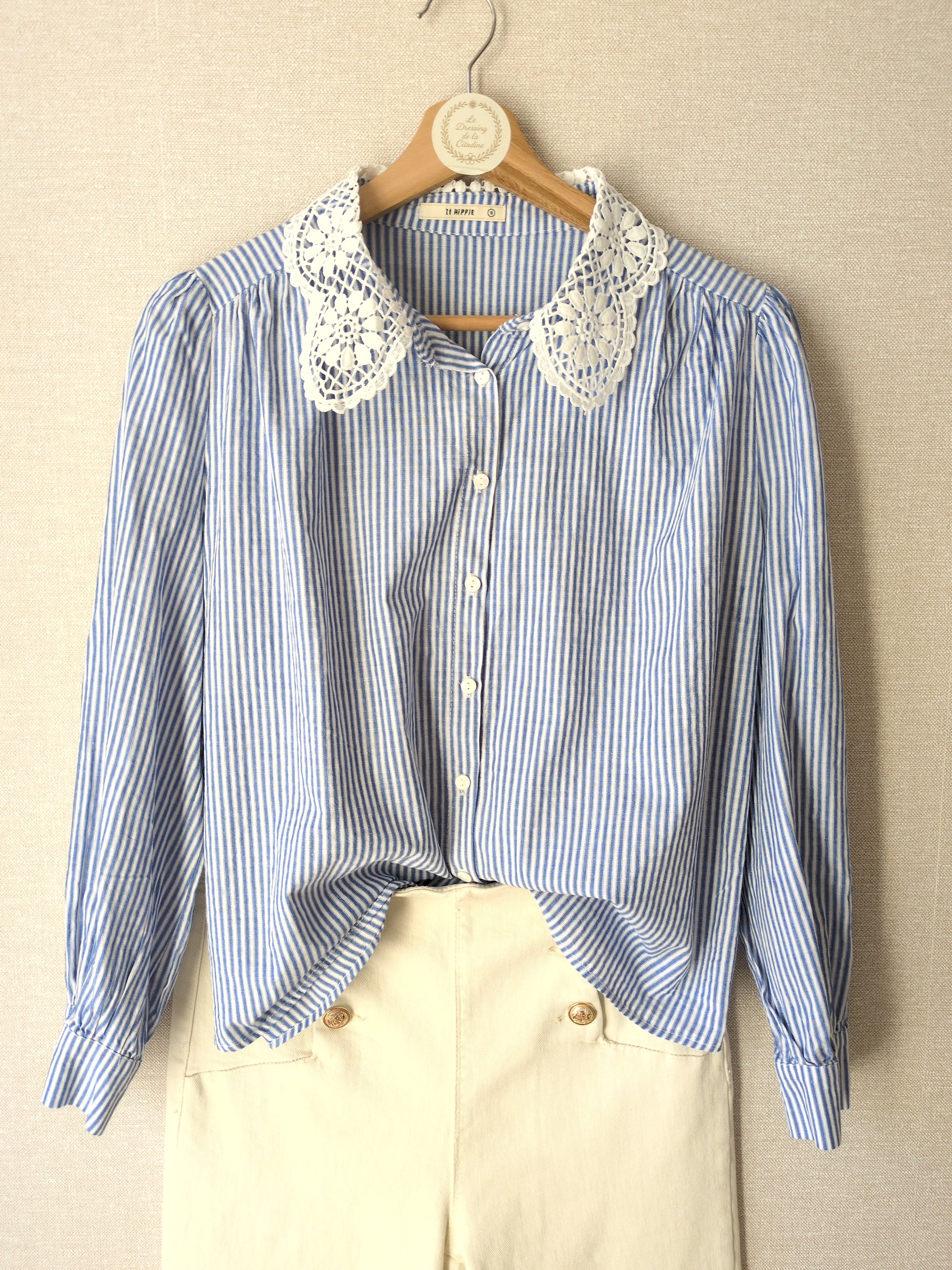 Chemise à rayures et col dentelle – Taille S