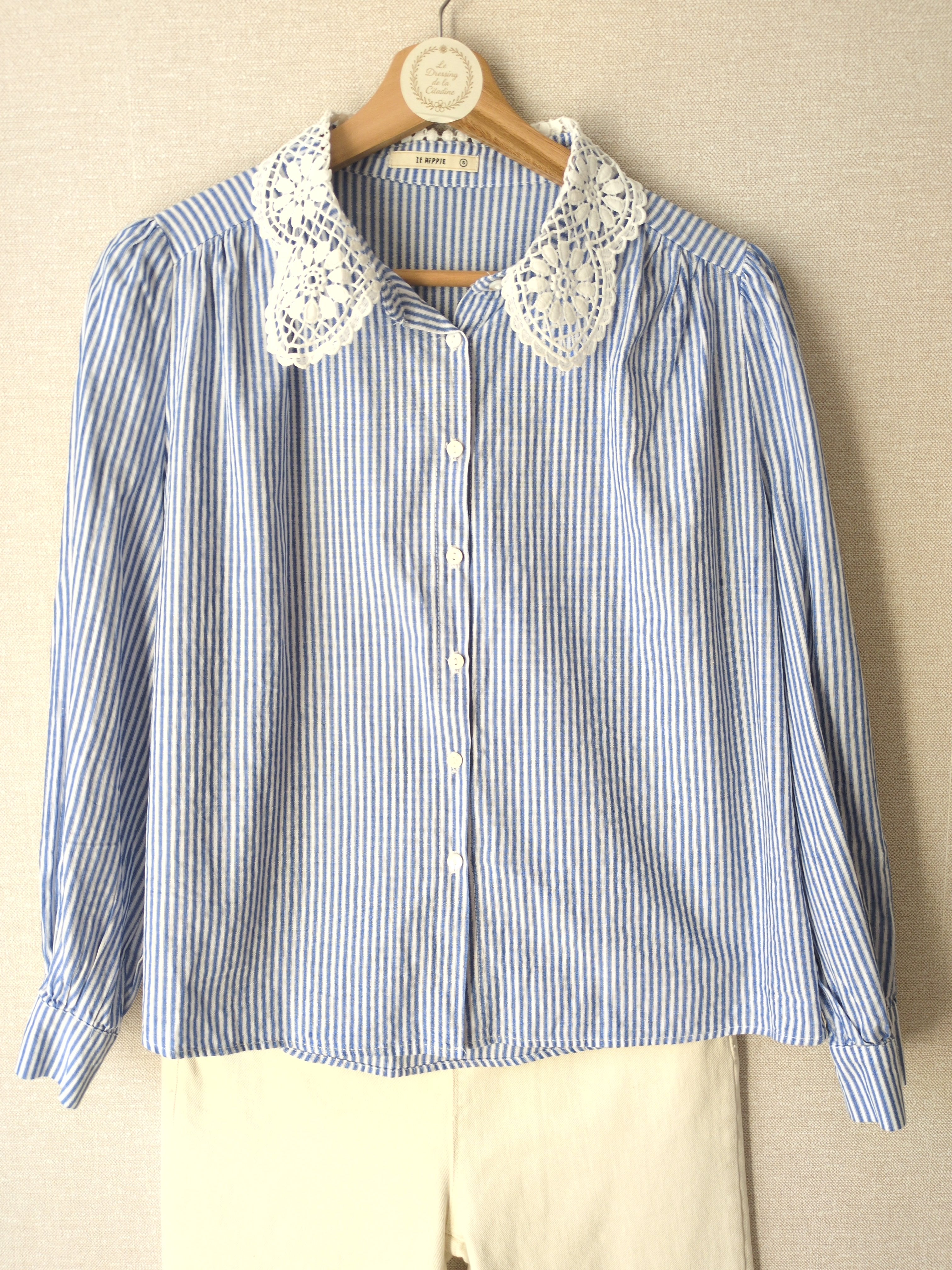 Chemise à rayures et col dentelle – Taille S