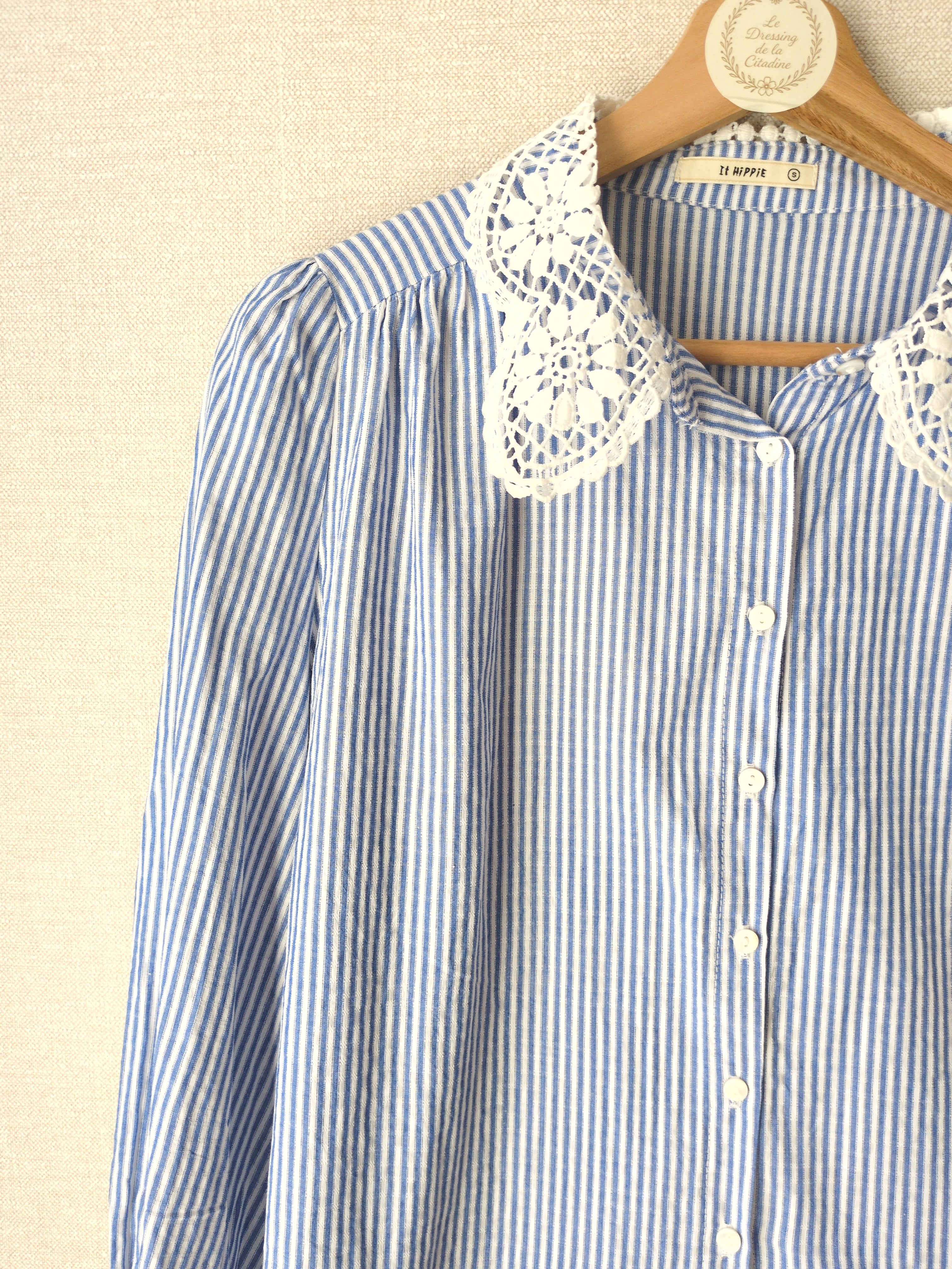Chemise à rayures et col dentelle – Taille S